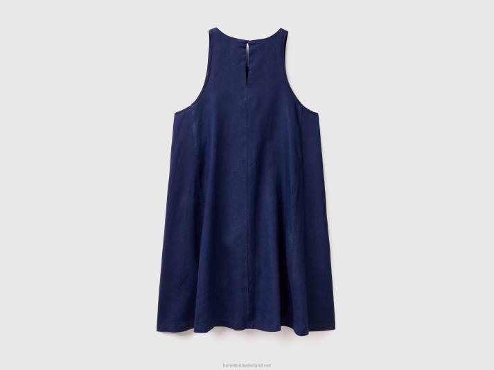 vrouwen Benetton mouwloze jurk van zuiver linnen donkerblauw 4R624024