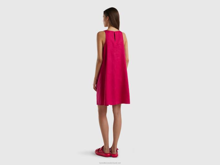 vrouwen Benetton mouwloze jurk van zuiver linnen fuchsia 4R624025