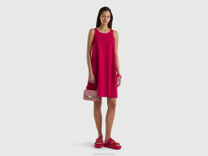 vrouwen Benetton mouwloze jurk van zuiver linnen fuchsia 4R624025