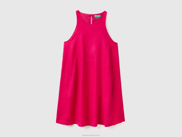 vrouwen Benetton mouwloze jurk van zuiver linnen fuchsia 4R624025