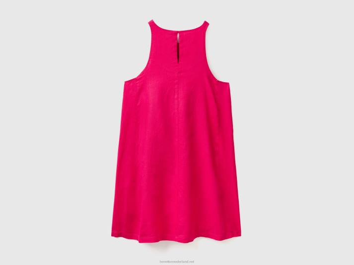vrouwen Benetton mouwloze jurk van zuiver linnen fuchsia 4R624025