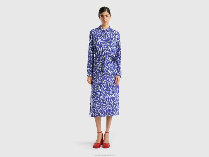 vrouwen Benetton vloeiende overhemdjurk met patroon blauw 4R624016