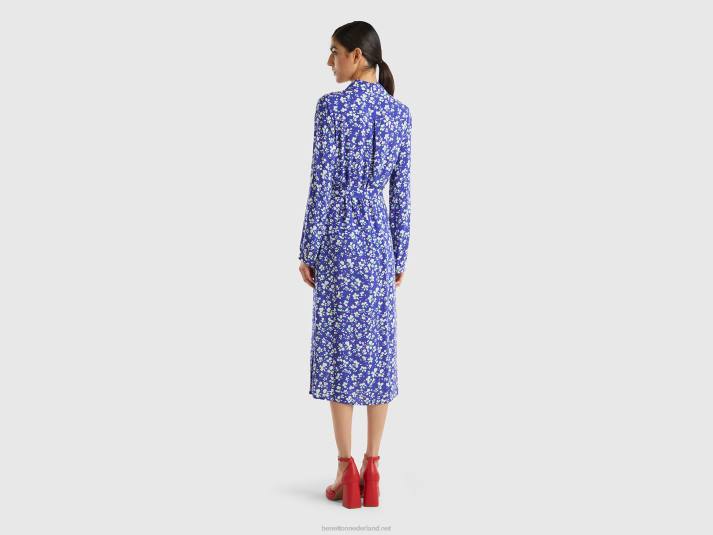 vrouwen Benetton vloeiende overhemdjurk met patroon blauw 4R624016