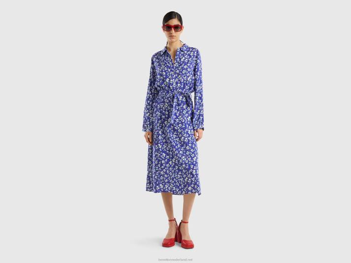 vrouwen Benetton vloeiende overhemdjurk met patroon blauw 4R624016