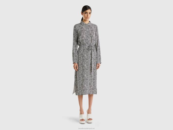 vrouwen Benetton vloeiende overhemdjurk met patroon zwart 4R62558