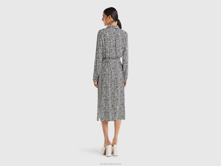 vrouwen Benetton vloeiende overhemdjurk met patroon zwart 4R62558