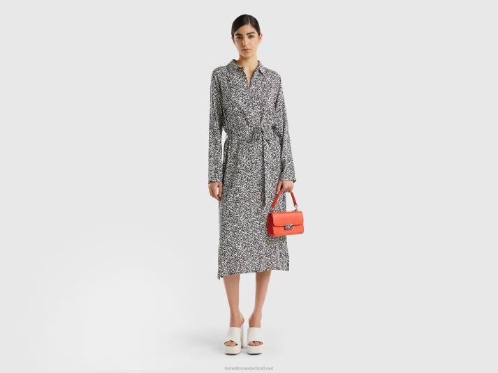 vrouwen Benetton vloeiende overhemdjurk met patroon zwart 4R62558