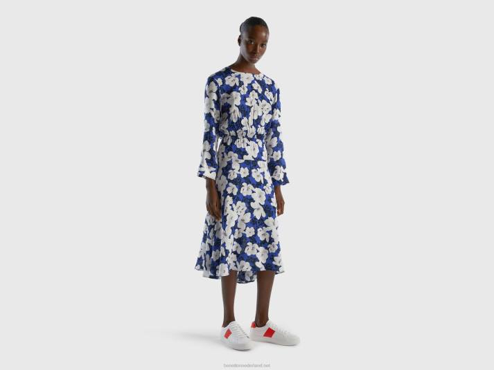 vrouwen Benetton zwierige bloemenjurk luchtmacht blauw 4R624026
