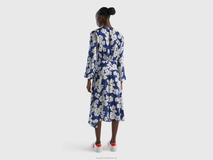 vrouwen Benetton zwierige bloemenjurk luchtmacht blauw 4R624026