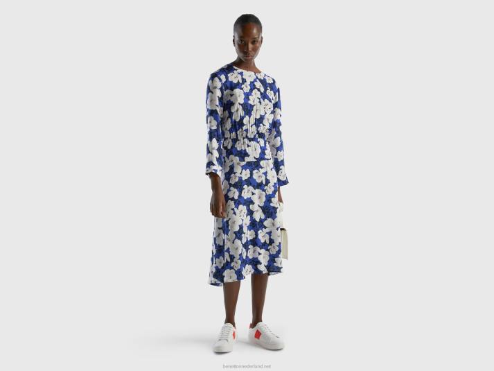 vrouwen Benetton zwierige bloemenjurk luchtmacht blauw 4R624026