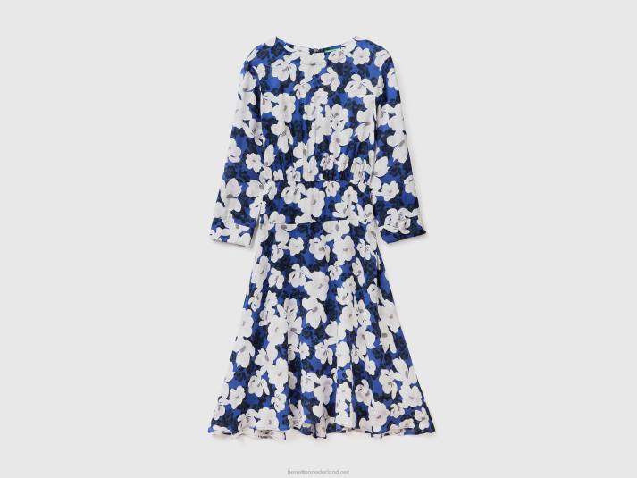 vrouwen Benetton zwierige bloemenjurk luchtmacht blauw 4R624026