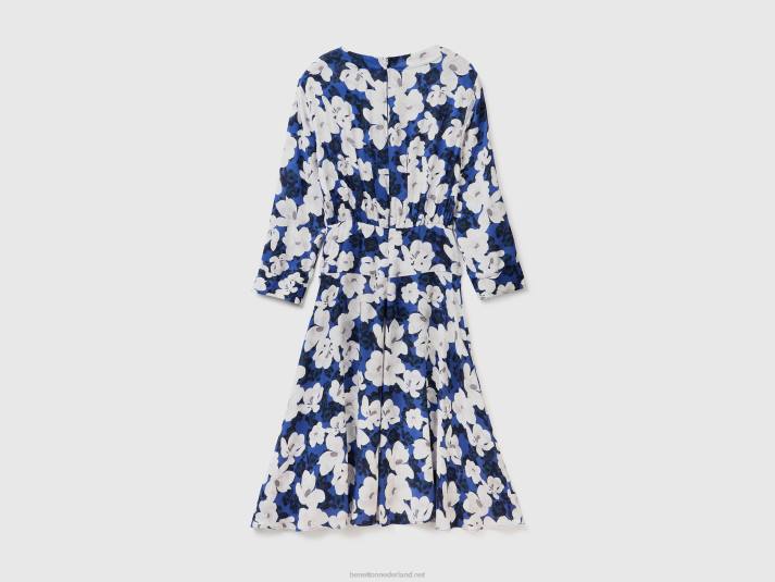 vrouwen Benetton zwierige bloemenjurk luchtmacht blauw 4R624026