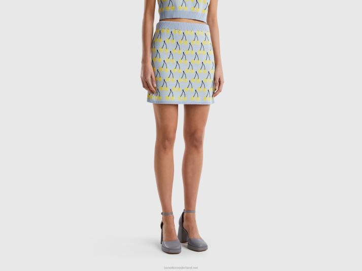 vrouwen Benetton hemelsblauwe minirok met kersenpatroon hemelsblauw 4R624169