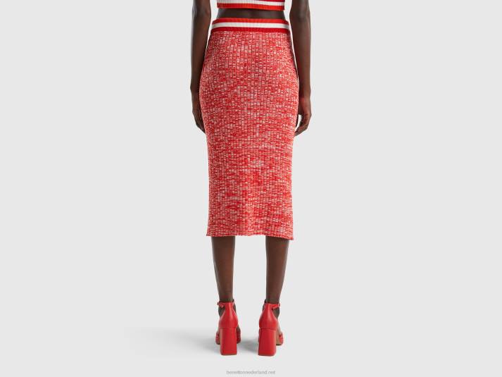 vrouwen Benetton rode gebreide kokerrok rood 4R624162