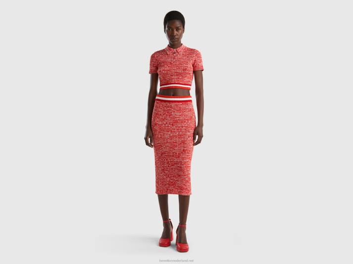 vrouwen Benetton rode gebreide kokerrok rood 4R624162