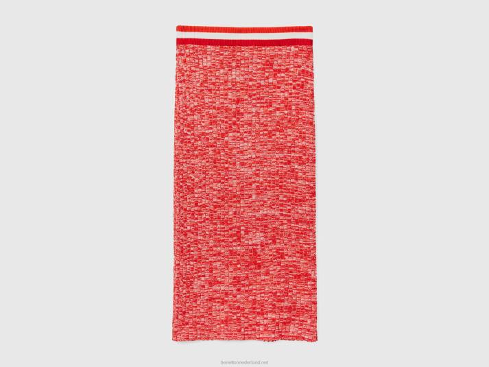 vrouwen Benetton rode gebreide kokerrok rood 4R624162