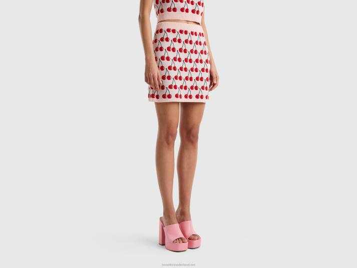 vrouwen Benetton roze minirokje met kersenpatroon roze 4R624167