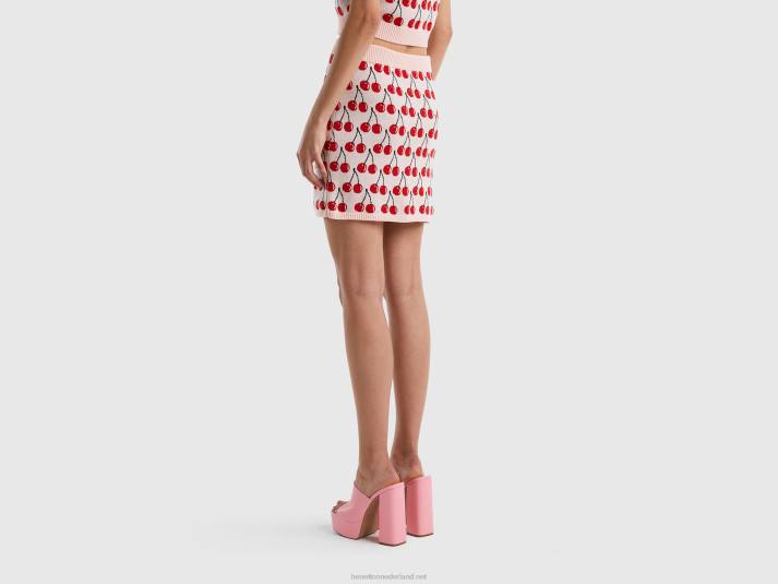 vrouwen Benetton roze minirokje met kersenpatroon roze 4R624167