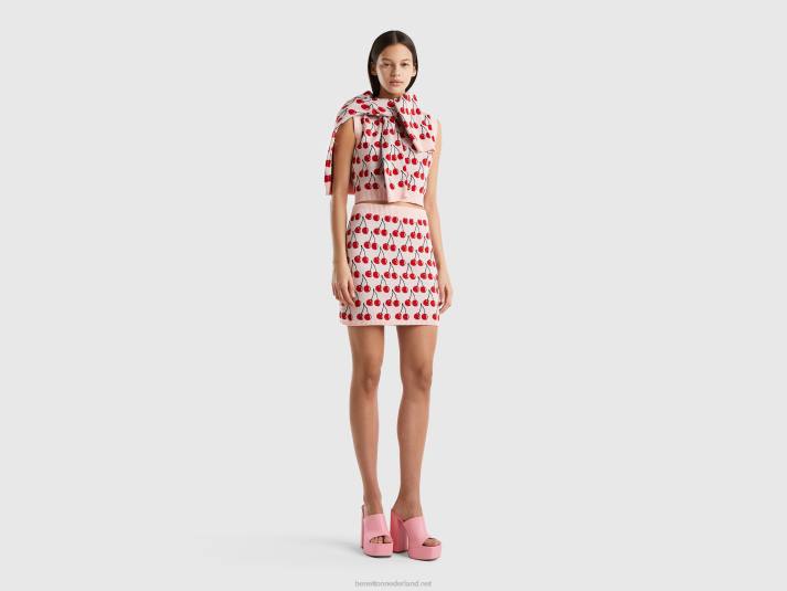 vrouwen Benetton roze minirokje met kersenpatroon roze 4R624167
