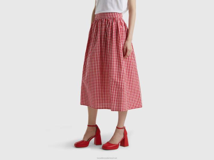 vrouwen Benetton vichy rok in linnenmix rood 4R624171