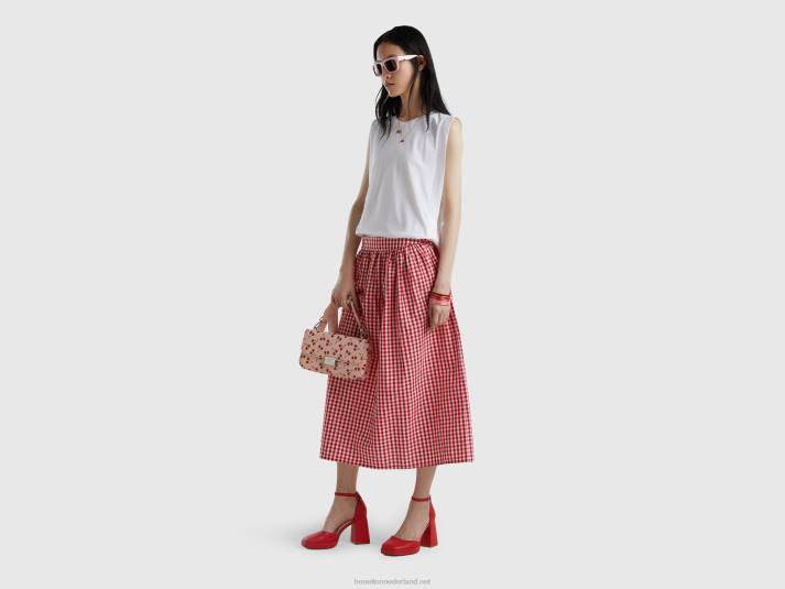 vrouwen Benetton vichy rok in linnenmix rood 4R624171