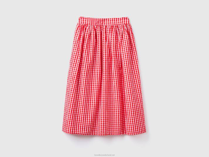 vrouwen Benetton vichy rok in linnenmix rood 4R624171
