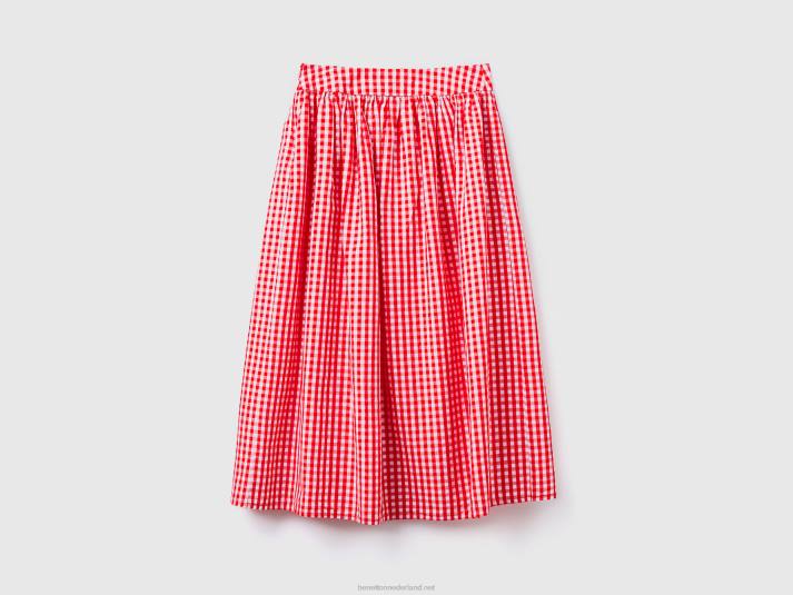 vrouwen Benetton vichy rok in linnenmix rood 4R624171