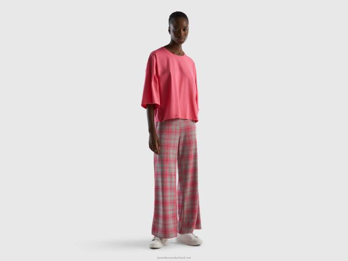 vrouwen Benetton geruite palazzo broek lichtgrijs 4R624183