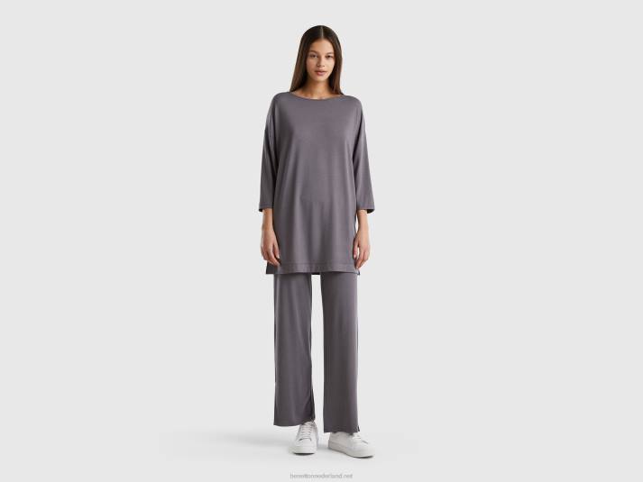 vrouwen Benetton zwierige broek met hoge taille donkergrijs 4R62903