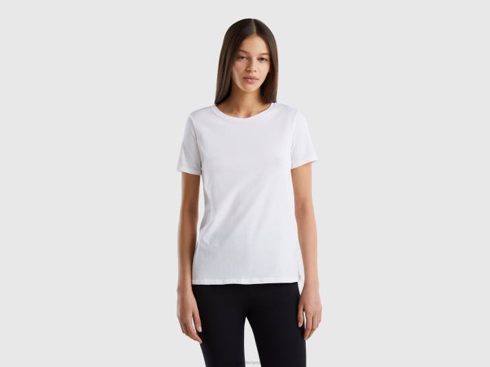 vrouwen Benetton T-shirt van superstretch biologisch katoen wit 4R624212
