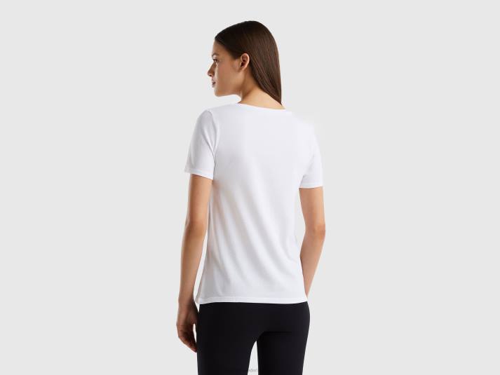 vrouwen Benetton T-shirt van superstretch biologisch katoen wit 4R624212