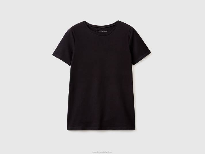 vrouwen Benetton T-shirt van superstretch biologisch katoen zwart 4R62948
