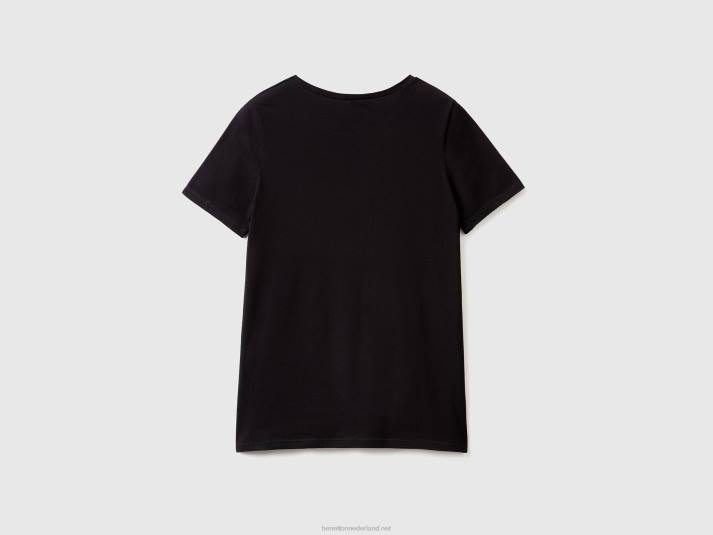 vrouwen Benetton T-shirt van superstretch biologisch katoen zwart 4R62948