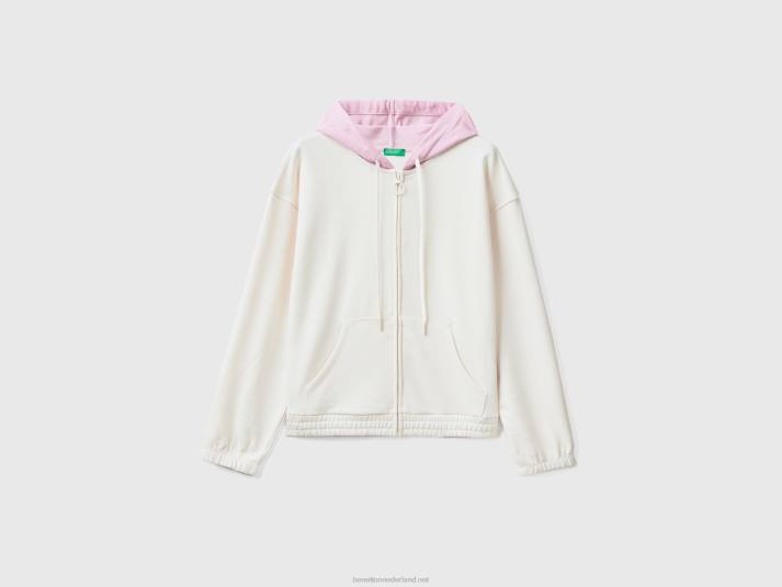 vrouwen Benetton botsende hoodie romig wit 4R624199