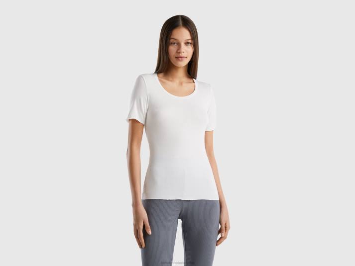vrouwen Benetton slim-fit geribbeld T-shirt romig wit 4R624195