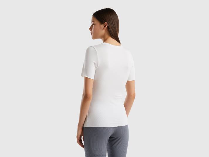 vrouwen Benetton slim-fit geribbeld T-shirt romig wit 4R624195