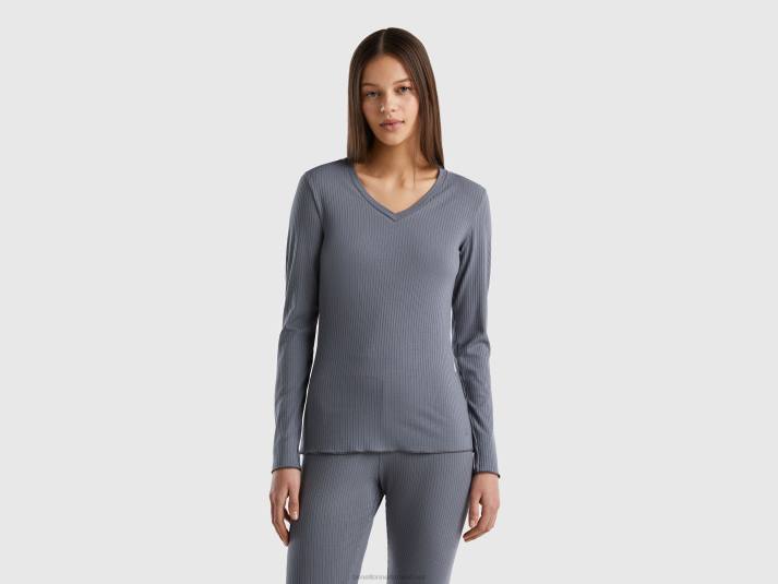vrouwen Benetton slim fit geribbelde top grijs 4R624184