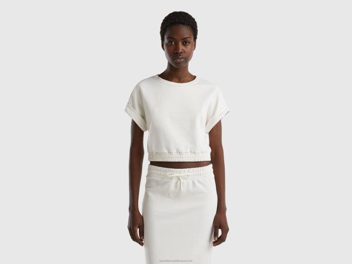 vrouwen Benetton sweatshirt met korte mouwen romig wit 4R624201
