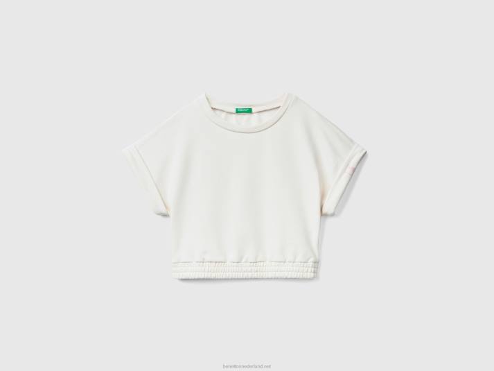 vrouwen Benetton sweatshirt met korte mouwen romig wit 4R624201