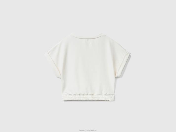 vrouwen Benetton sweatshirt met korte mouwen romig wit 4R624201