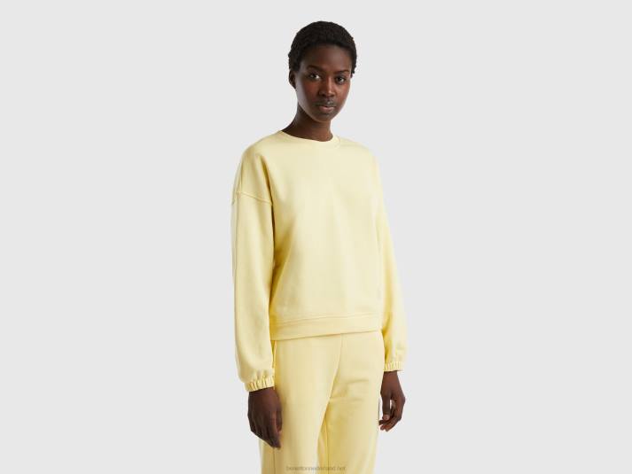 vrouwen Benetton sweatshirt met ronde hals van een katoenmix geel 4R624206