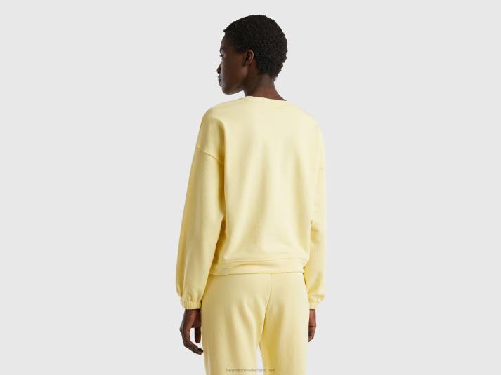 vrouwen Benetton sweatshirt met ronde hals van een katoenmix geel 4R62938