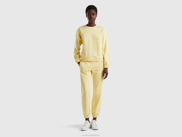 vrouwen Benetton sweatshirt met ronde hals van een katoenmix geel 4R62938