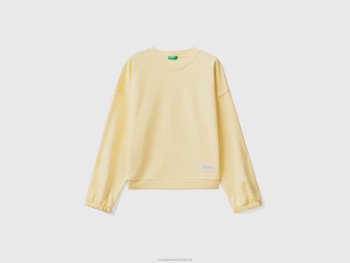 vrouwen Benetton sweatshirt met ronde hals van een katoenmix geel 4R62938