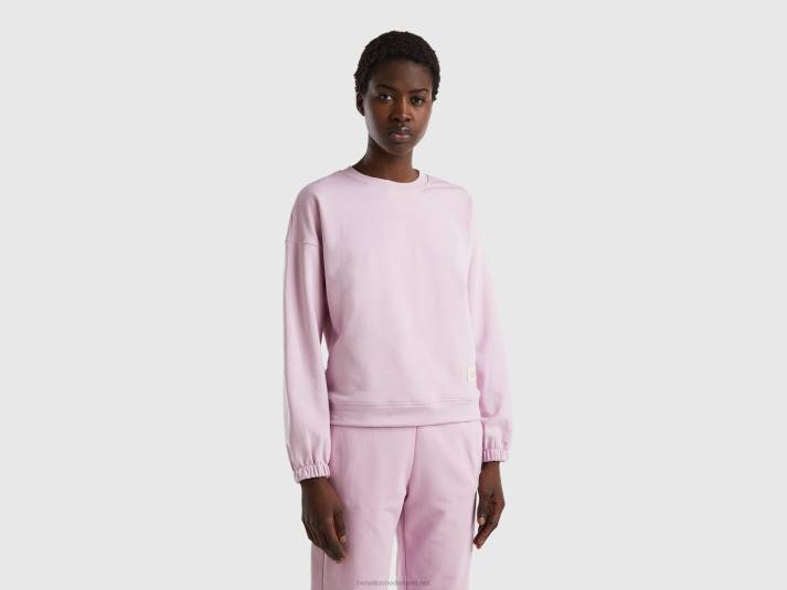 vrouwen Benetton sweatshirt met ronde hals van een katoenmix lila 4R624202