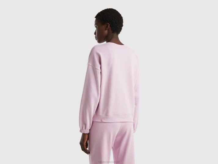 vrouwen Benetton sweatshirt met ronde hals van een katoenmix lila 4R624202