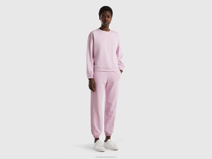 vrouwen Benetton sweatshirt met ronde hals van een katoenmix lila 4R624202