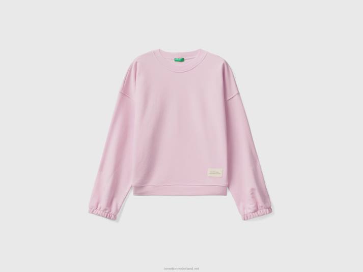 vrouwen Benetton sweatshirt met ronde hals van een katoenmix lila 4R624202