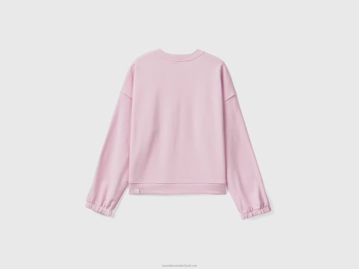 vrouwen Benetton sweatshirt met ronde hals van een katoenmix lila 4R62928