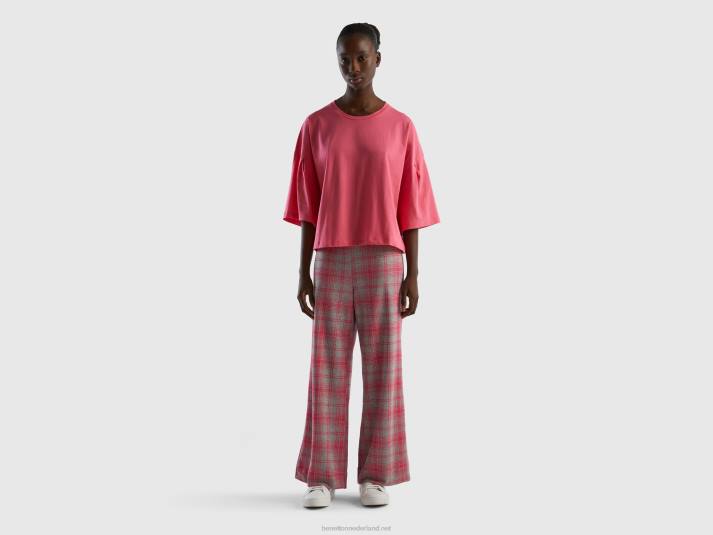 vrouwen Benetton t-shirt van langvezelig katoen fuchsia 4R624182